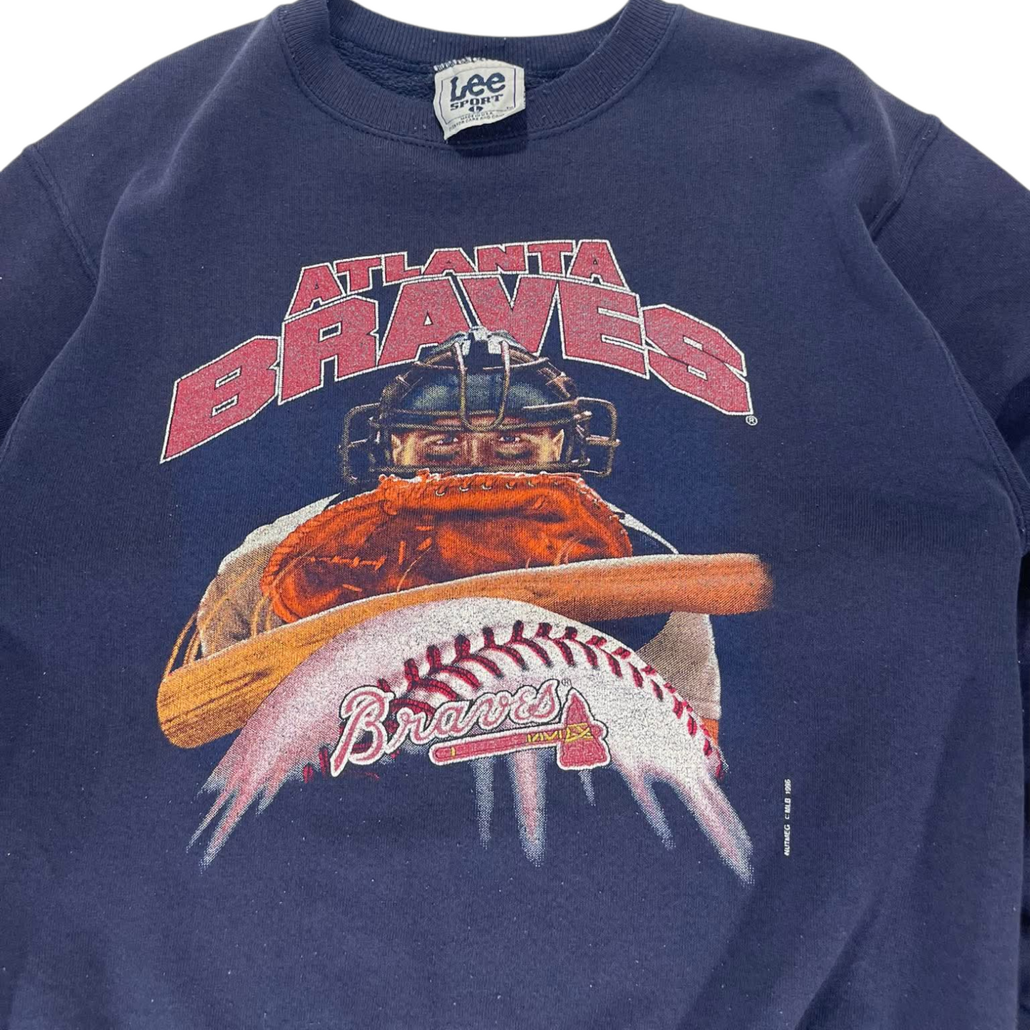 VINTAGE LEE SPORT ATLANTA BRAVES NAVY CREWNECK SWEATSHIRT (M)