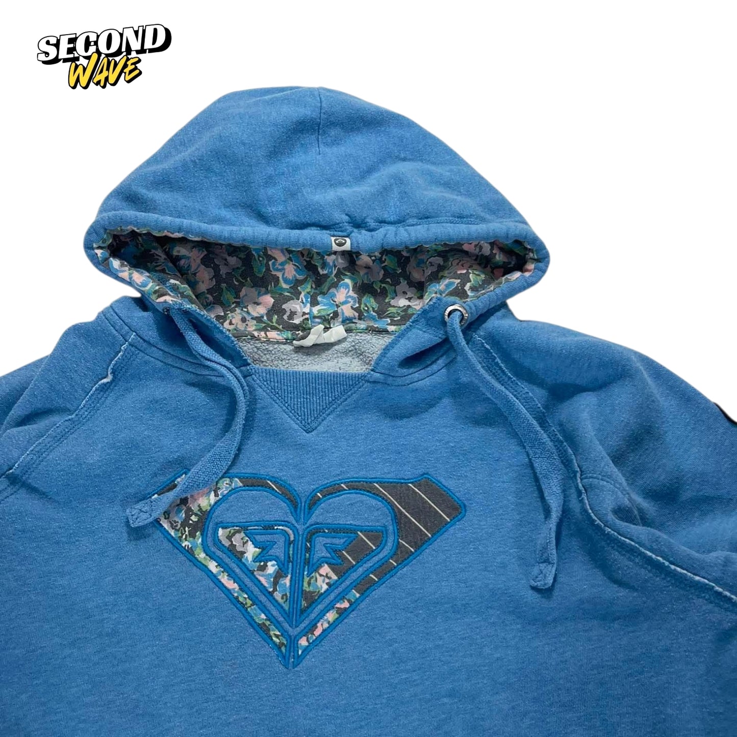 VINTAGE EMBROIDERED FLORAL ROXY BLUE HOODIE (M)