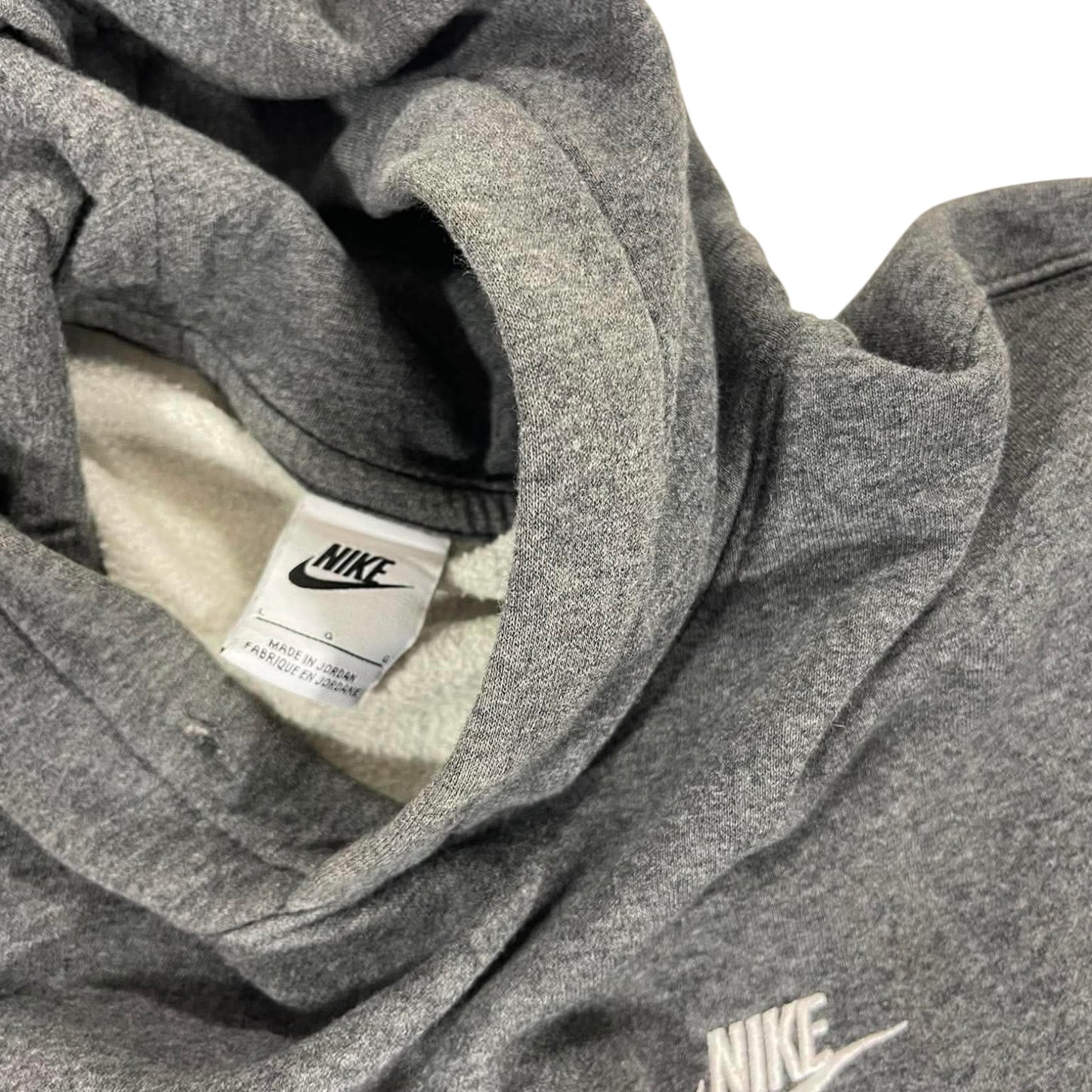NIKE GREY HOODIE WITH EMBROIDERED LOGO (L)