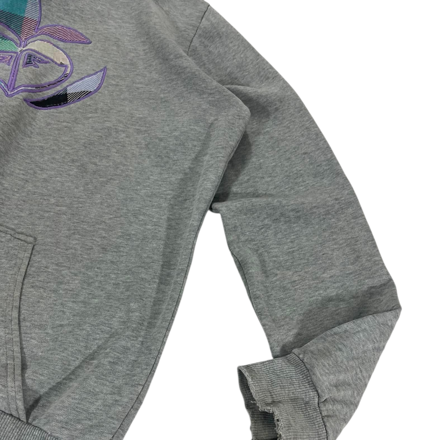 TRASHED VINTAGE ROXY GREY HOODED SWEATSHIRT WITH PLAID LINING (14)