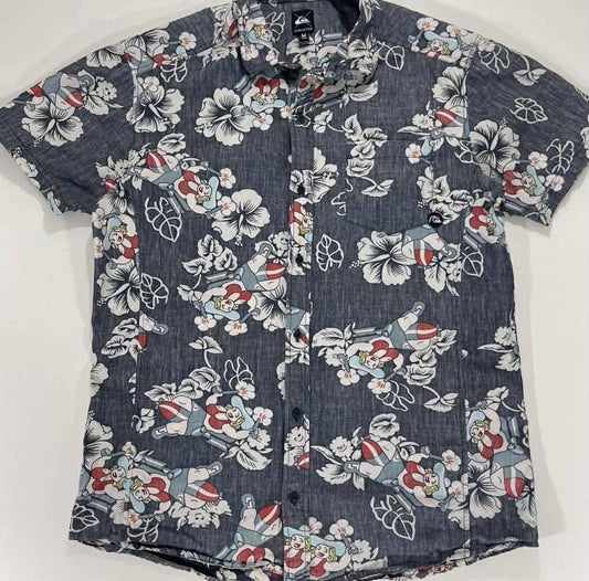 Y2K QUIKSILVER MULTICOLOURED BUTTON UP SHIRT (M)