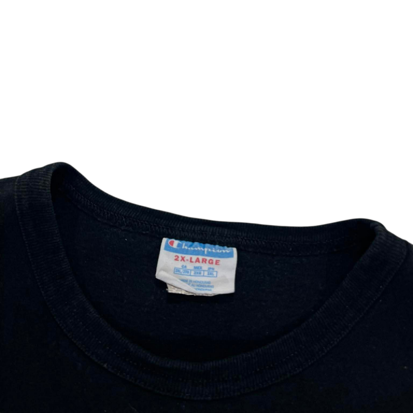 CHAMPION EMBROIDED BLACK SPELLOUT TEE (L-XL)