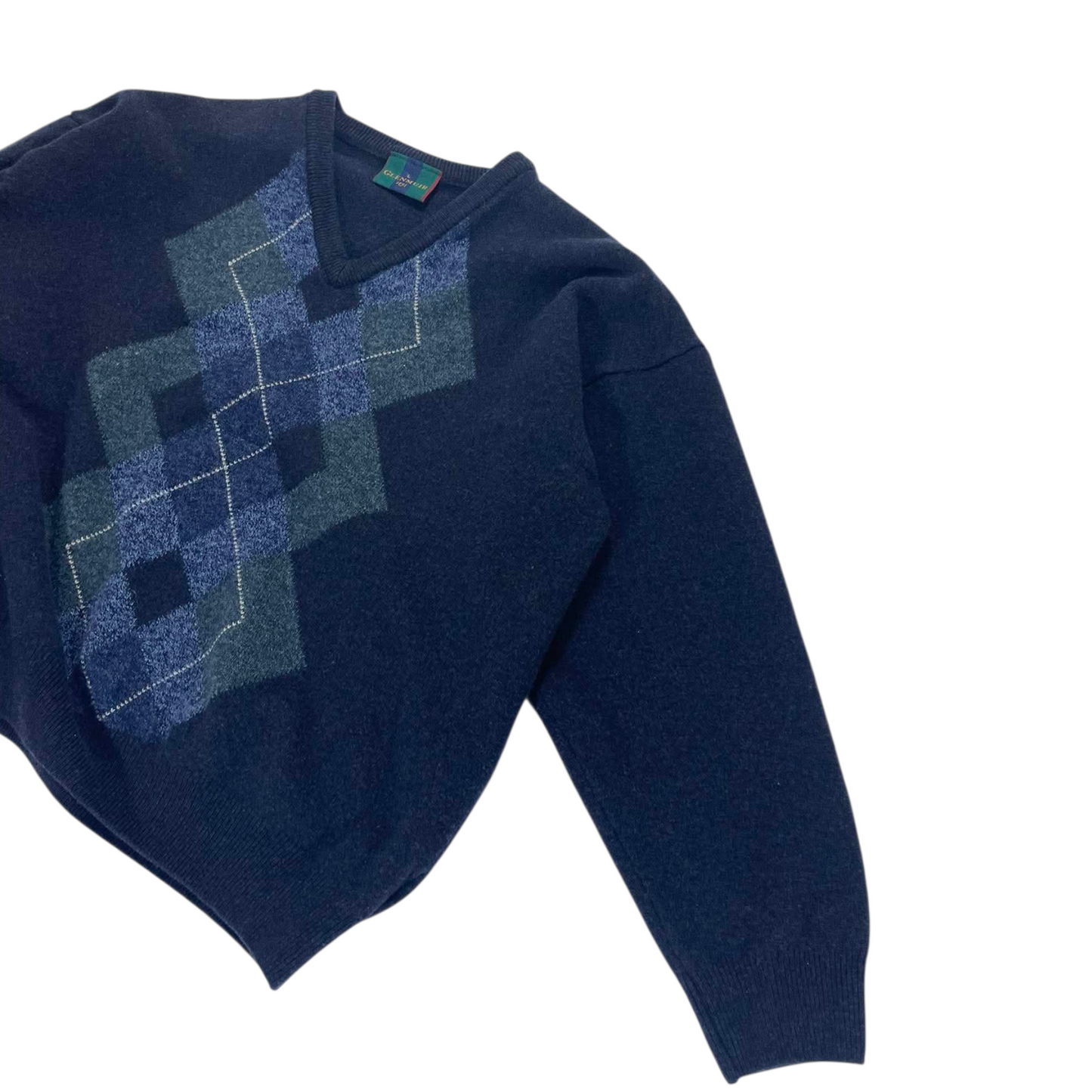 VINTAGE PURE NEW WOOL GLENMUIR BLUE V SWEATER (M-L)