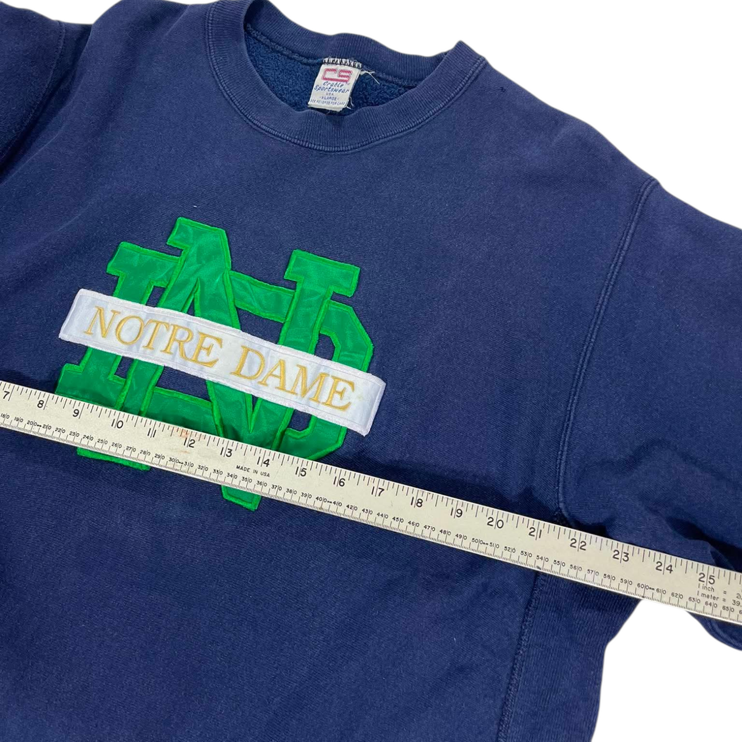 90S NOTRE DAME EMBROIDERED NAVY CREWNECK (XL)