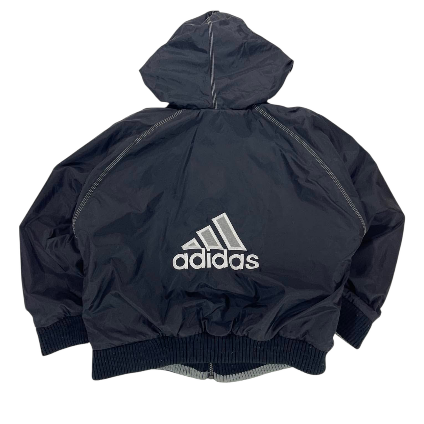VINTAGE 2 IN 1 ADIDAS REVERSIBLE GREY ZIP UP JACKER WITH EMBROIDED LOGO (S-M)