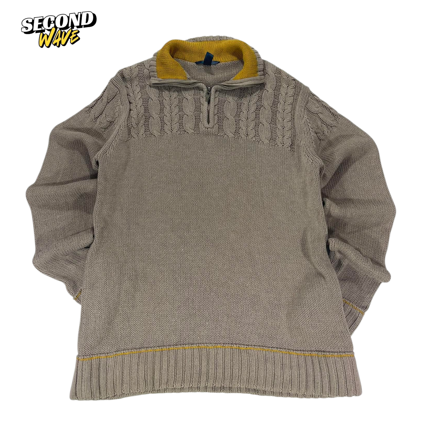VINTAGE CABLE KNIT QUARTER ZIP SWEATER (M)