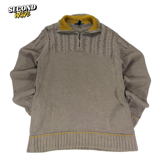 VINTAGE CABLE KNIT QUARTER ZIP SWEATER (M)