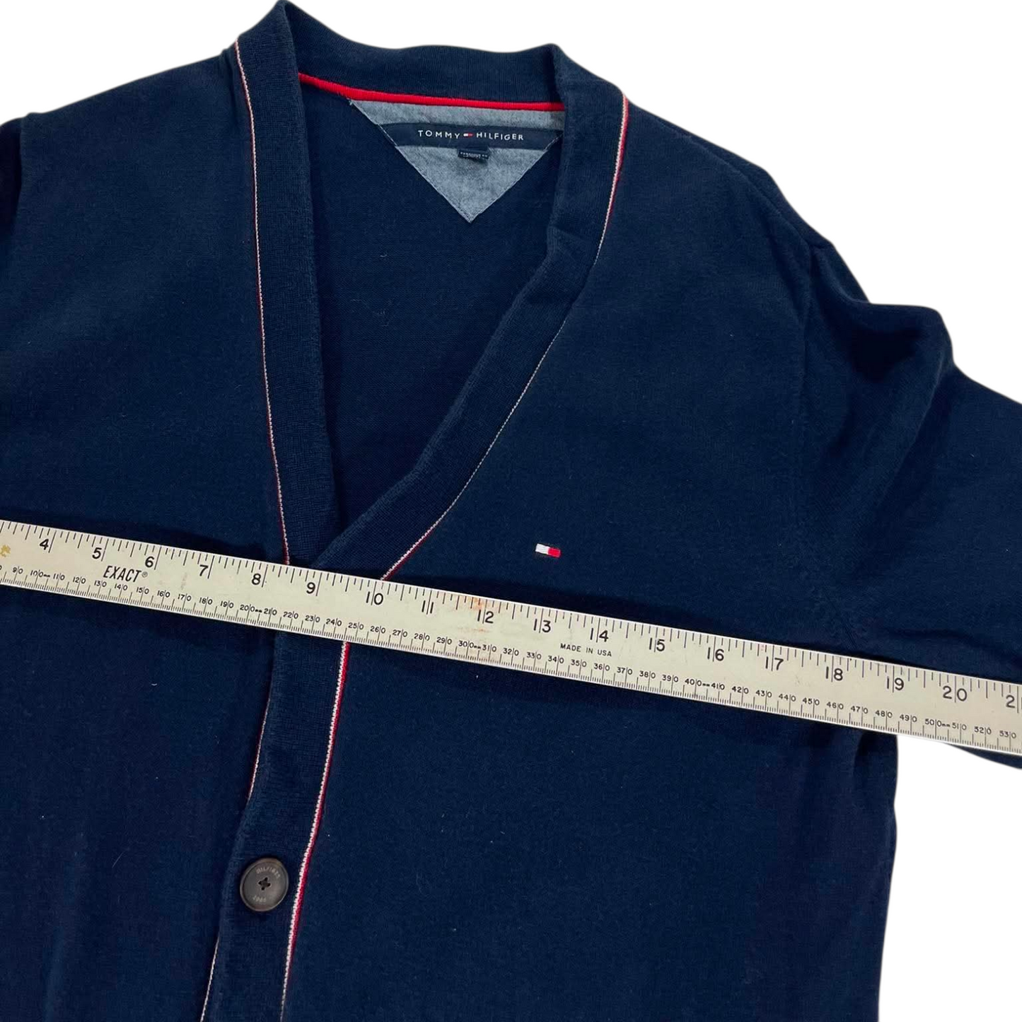 TOMMY HILFIGER NAVY BLUE CARDIGAN WITH RED PIPING (M)