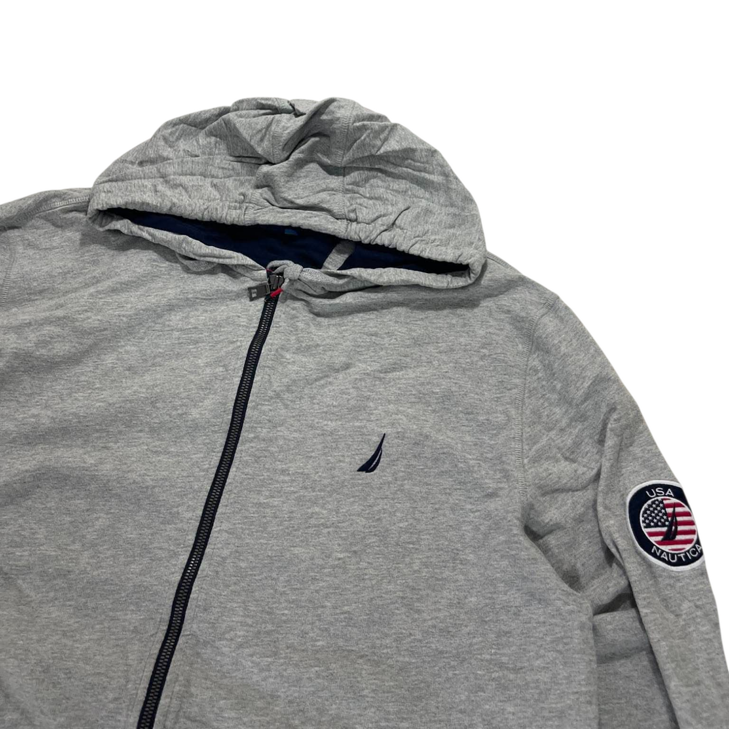 NAUTICA GREY ZIP UP HOODIE (BEST FIT L - XL)
