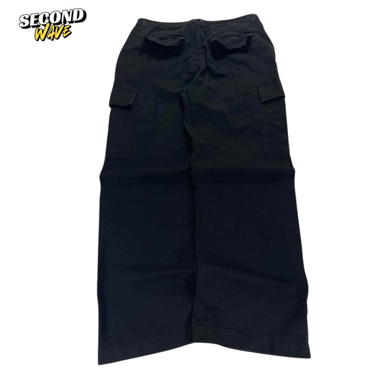 COTTON ON BLACK WIDE LEG CARGO PANTS (34)