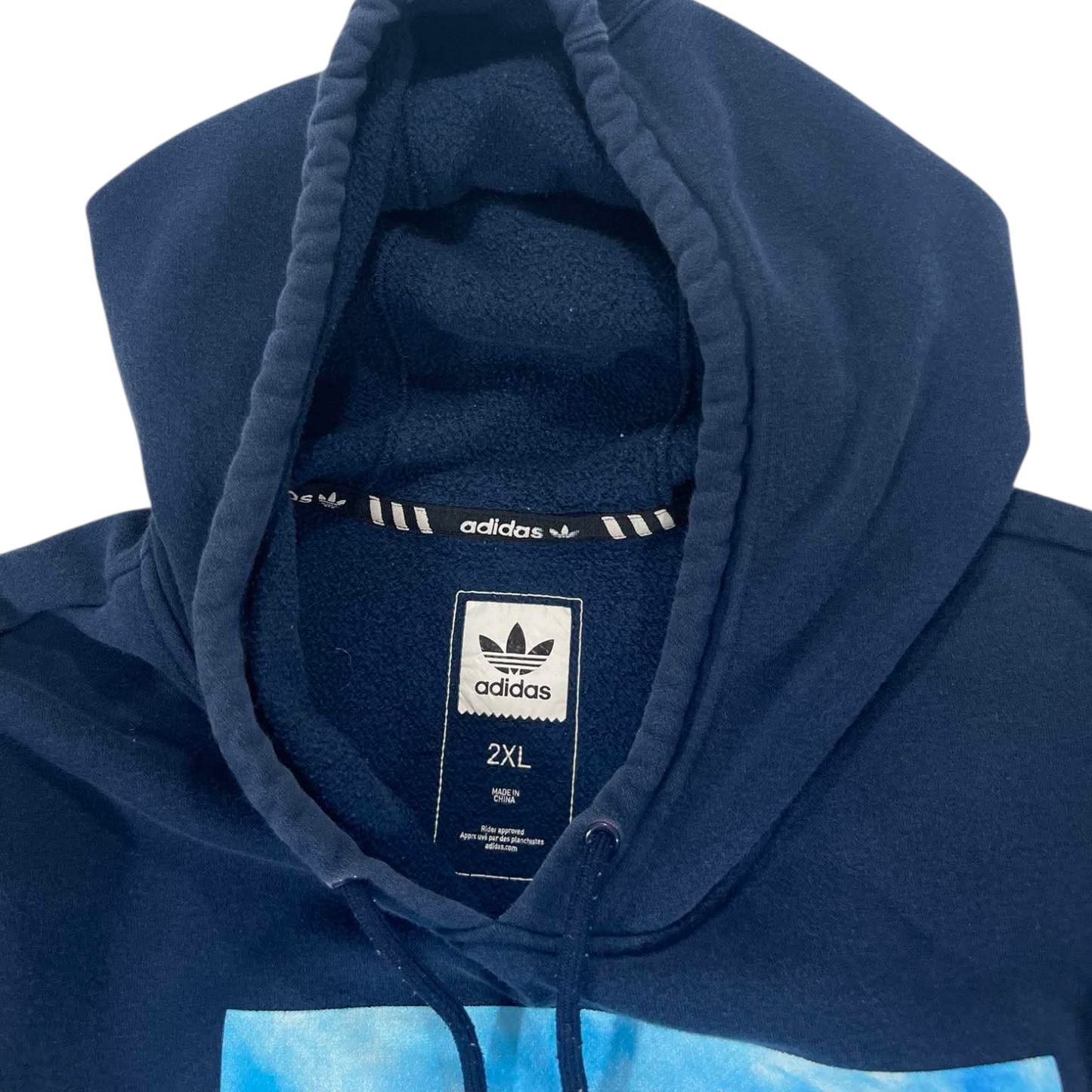 ADIDAS NAVY BLUE HOODIE WITH BLUE CLOUD GRAPHIC (XXL)