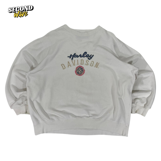 TTRASHED VIBES HARLEY DAVIDSON WHITE CREWNECK SWEATSHIRT (L)