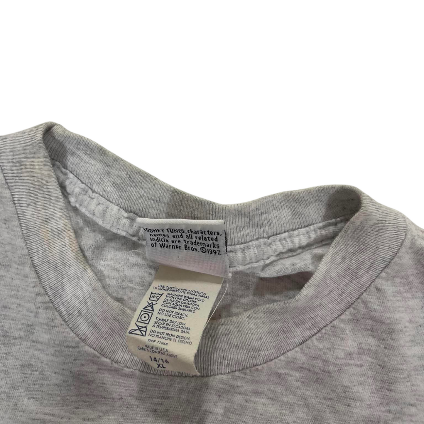 VINTAGE SINGLE STITCHED LOONEY TUNES TWEETY BIRD GREY COTTON T-SHIRT (L)