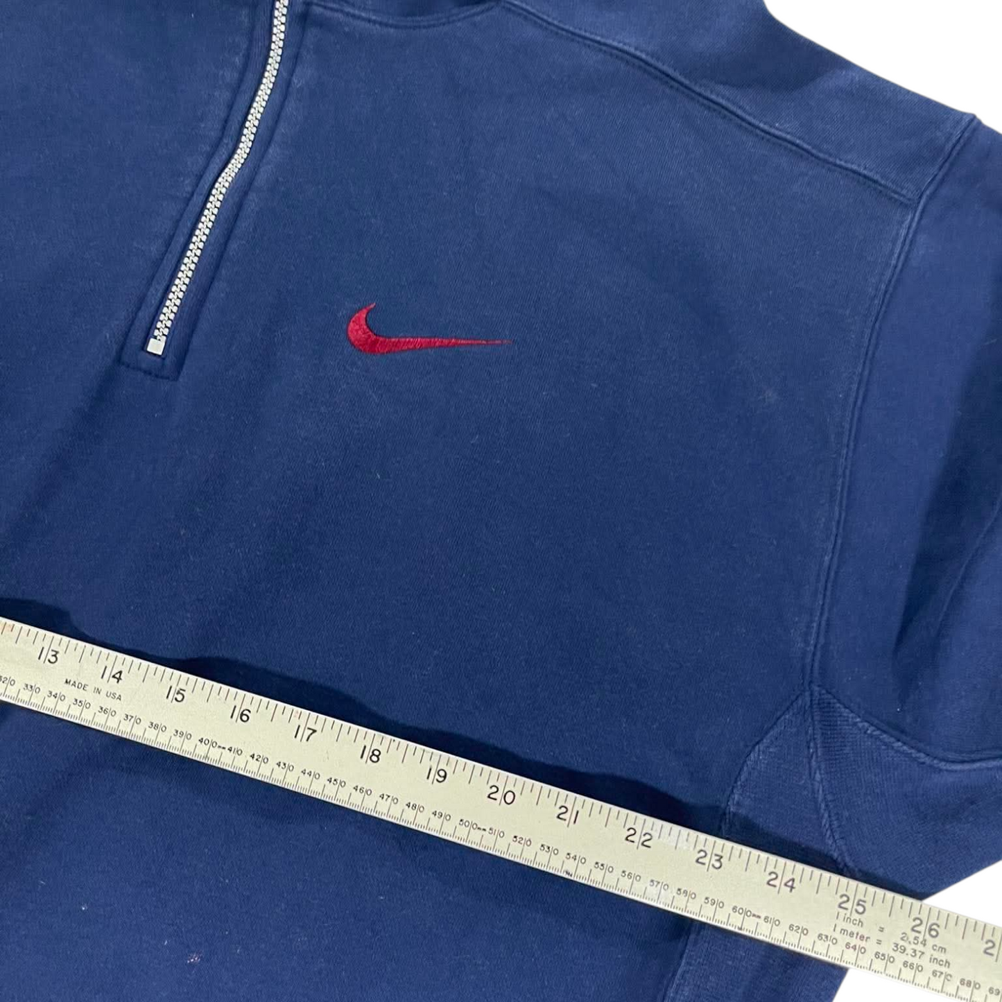 VINTAGE 90S NIKE NAVY BLUE QUARTER ZIP HOODIE (L)