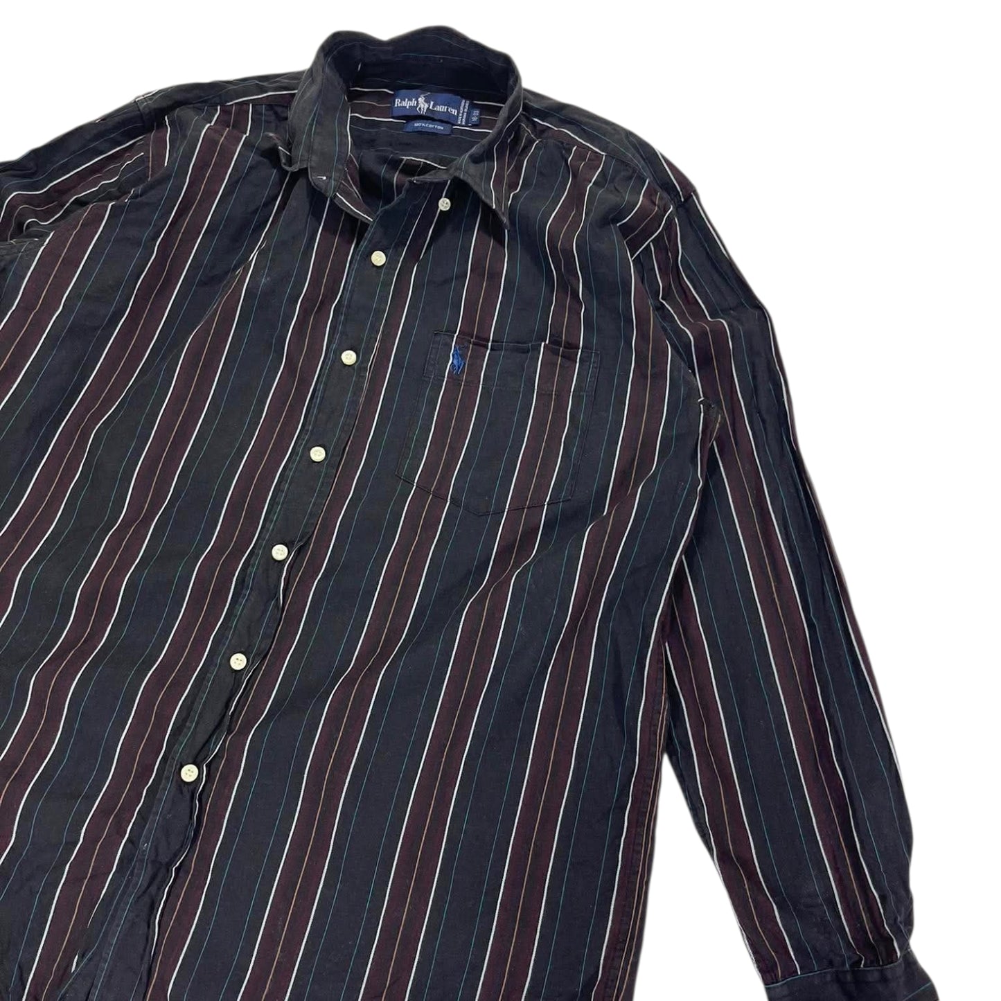 VINTAGE RALPH LAUREN BLACK STRIPED BUTTON UP SHIRT (M-L)