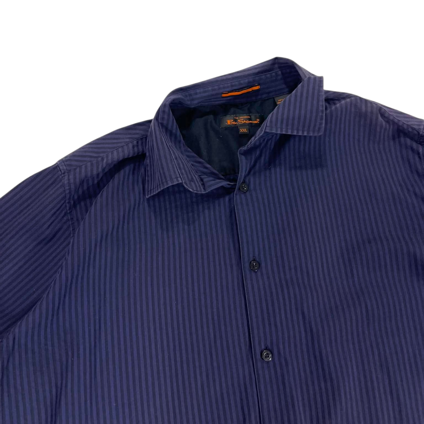 BEN SHERMAN NAVY BLUE STRIPED BUTTON UP SHIRT (XXL)