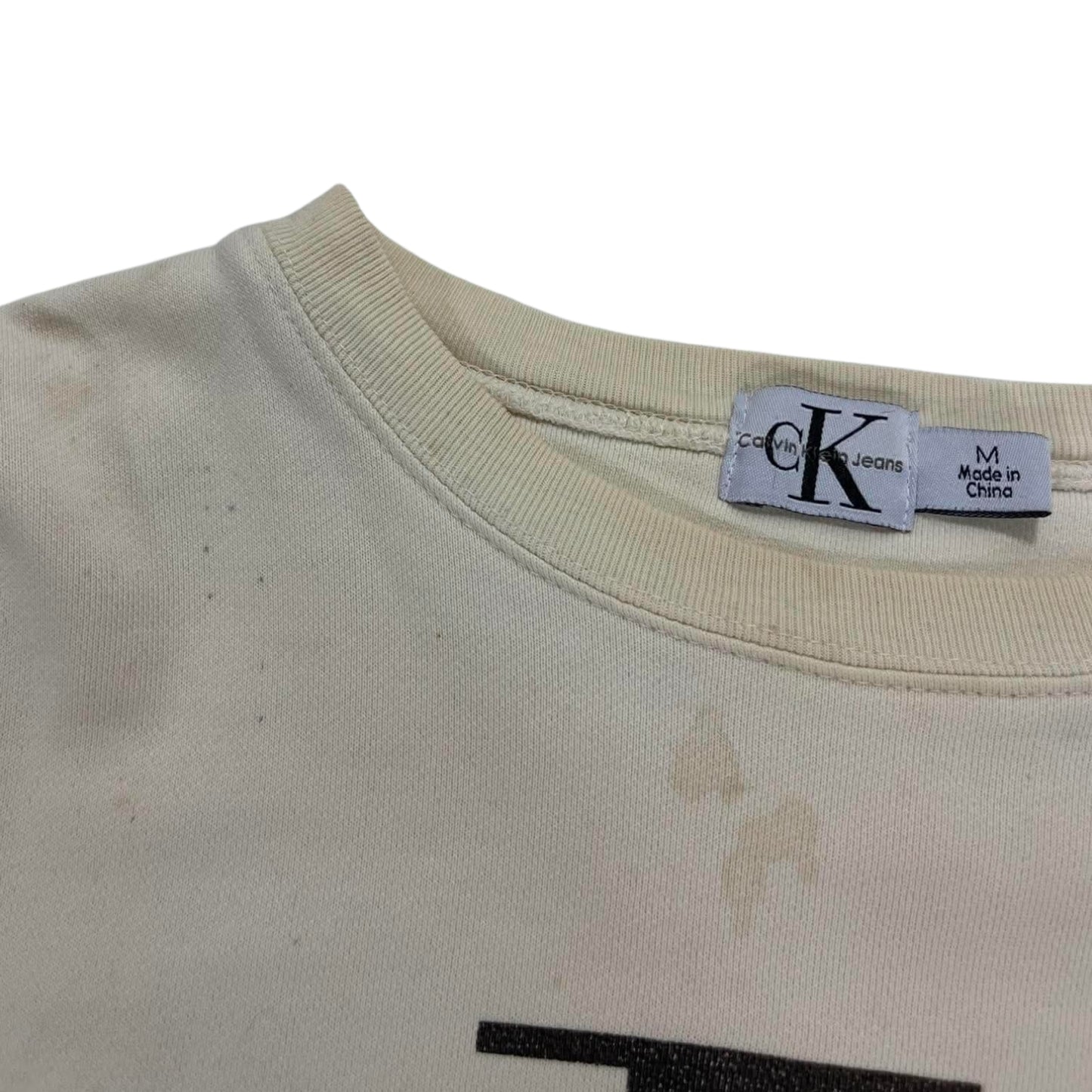 TRASHED VIBES CALVIN KLEIN CREAM CREWNECK (M)
