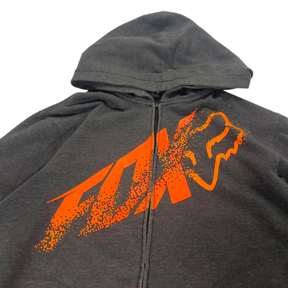 Y2K FOX GRAY ZIP UP HOODIE (M)