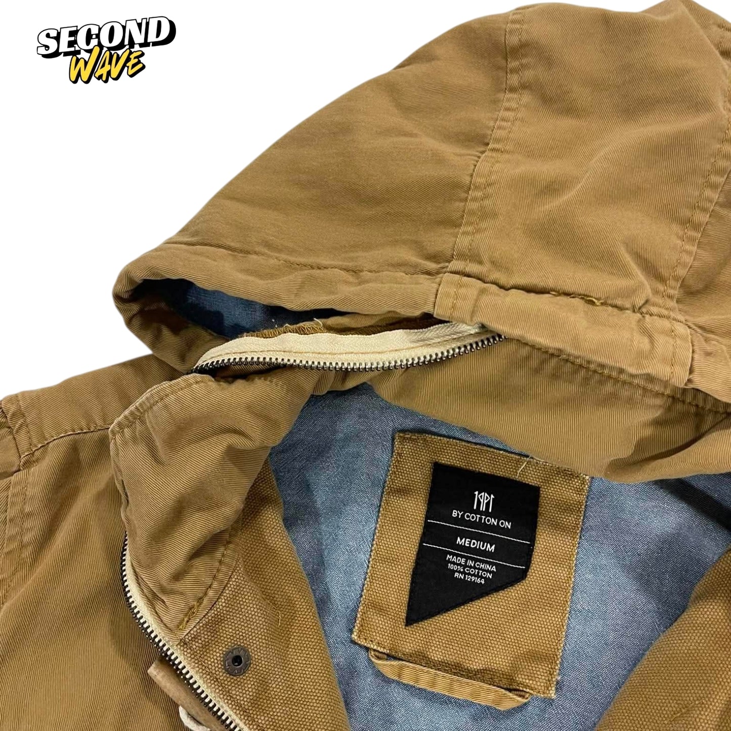 COTTON ON BROWN HOODED JACKET WORKWEAR (M)