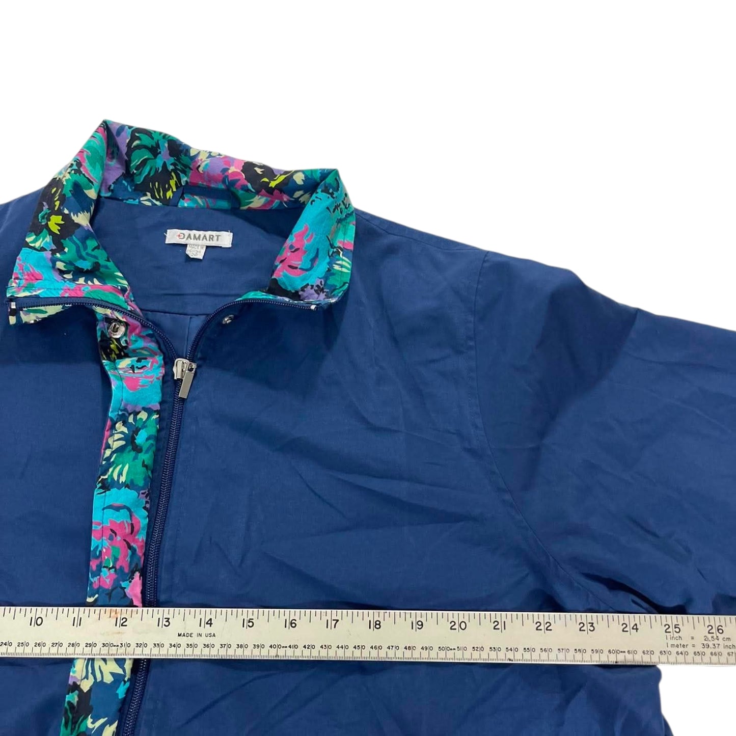 VINTAGE BLUE FLORAL PRINT ZIP UP JACKET (L)