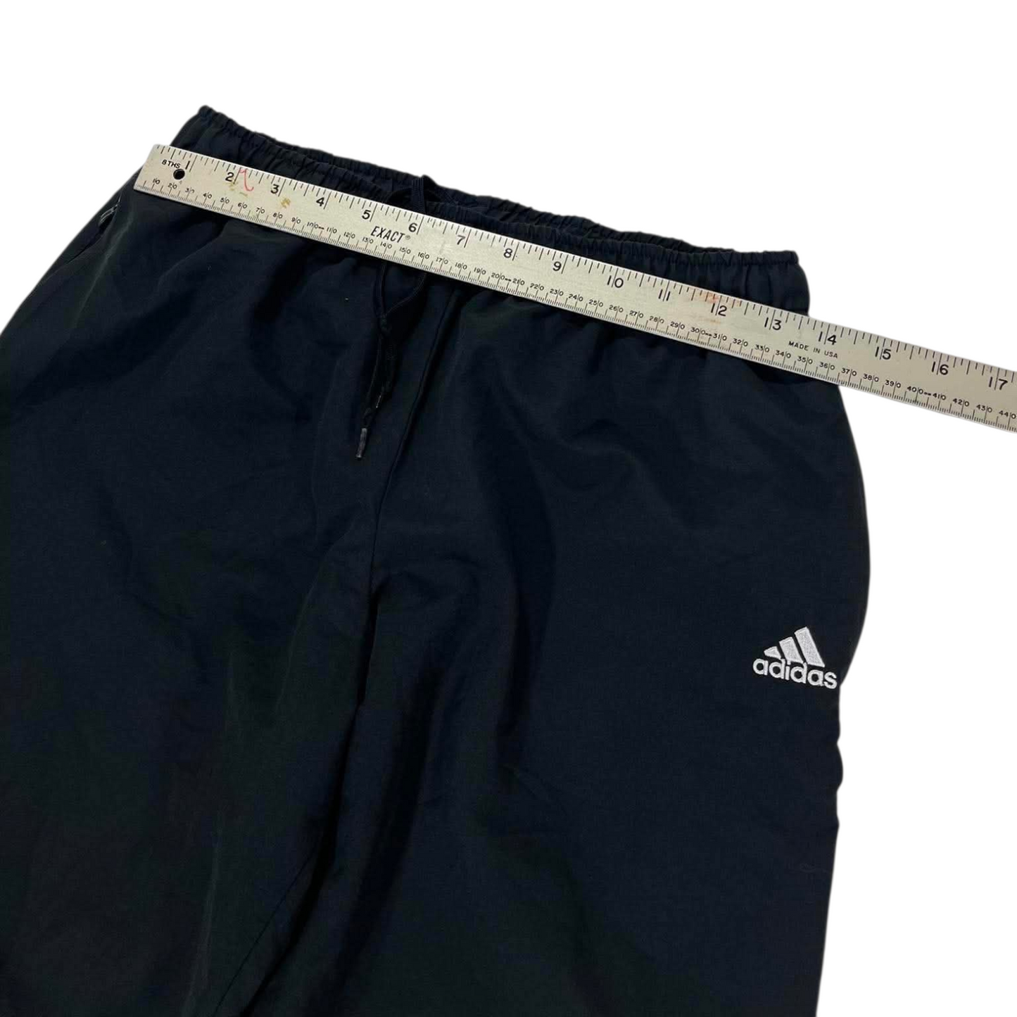 ADIDAS BLACK TRACK PANTS WITH DRAWSTRING WAIST AND POCKETS (XS)