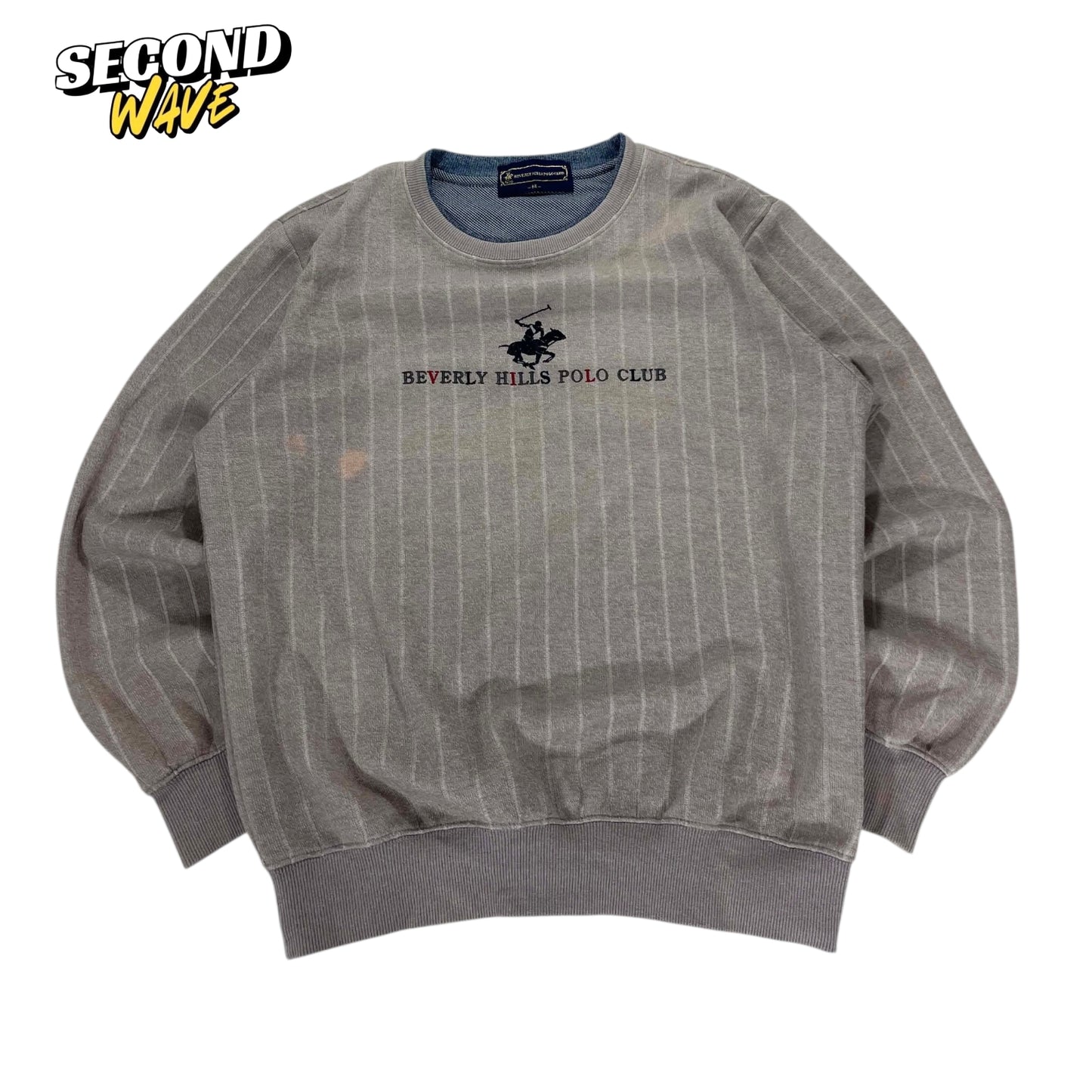 BEVERLY HILLS POLO CLUB GREY PINSTRIPE CREWNECK (M)