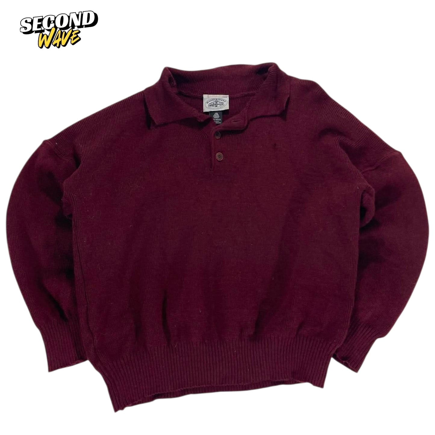 100% WOOL BURGUNDY WOOL POLO SWEATER (M-L)