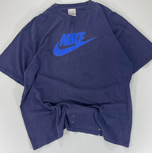 VINTAGE NIKE BLUE COTTON T-SHIRT WITH FRONT LOGO (L-XL)
