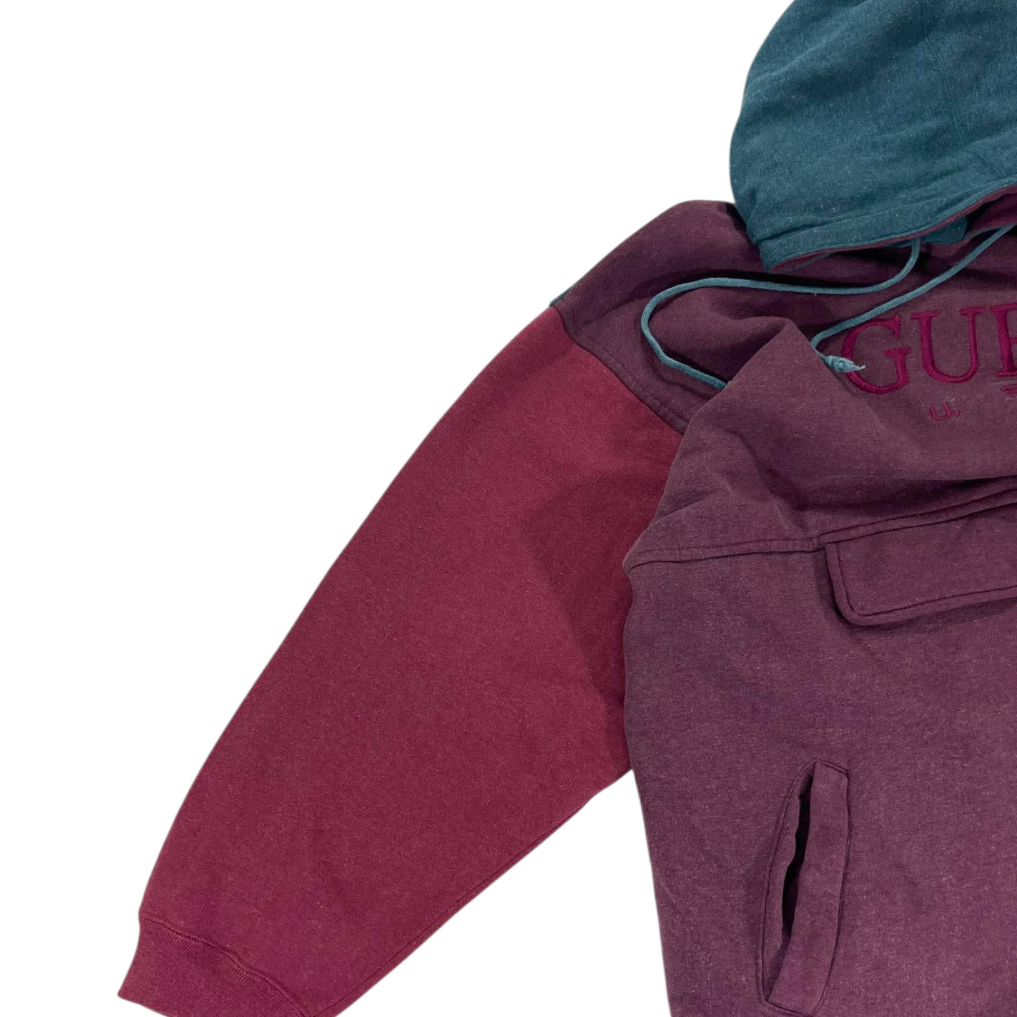 VINTAGE MULTI COLOURED GUESS USA HOODIE WITH EMBROIDERED LOGO(L-XL)