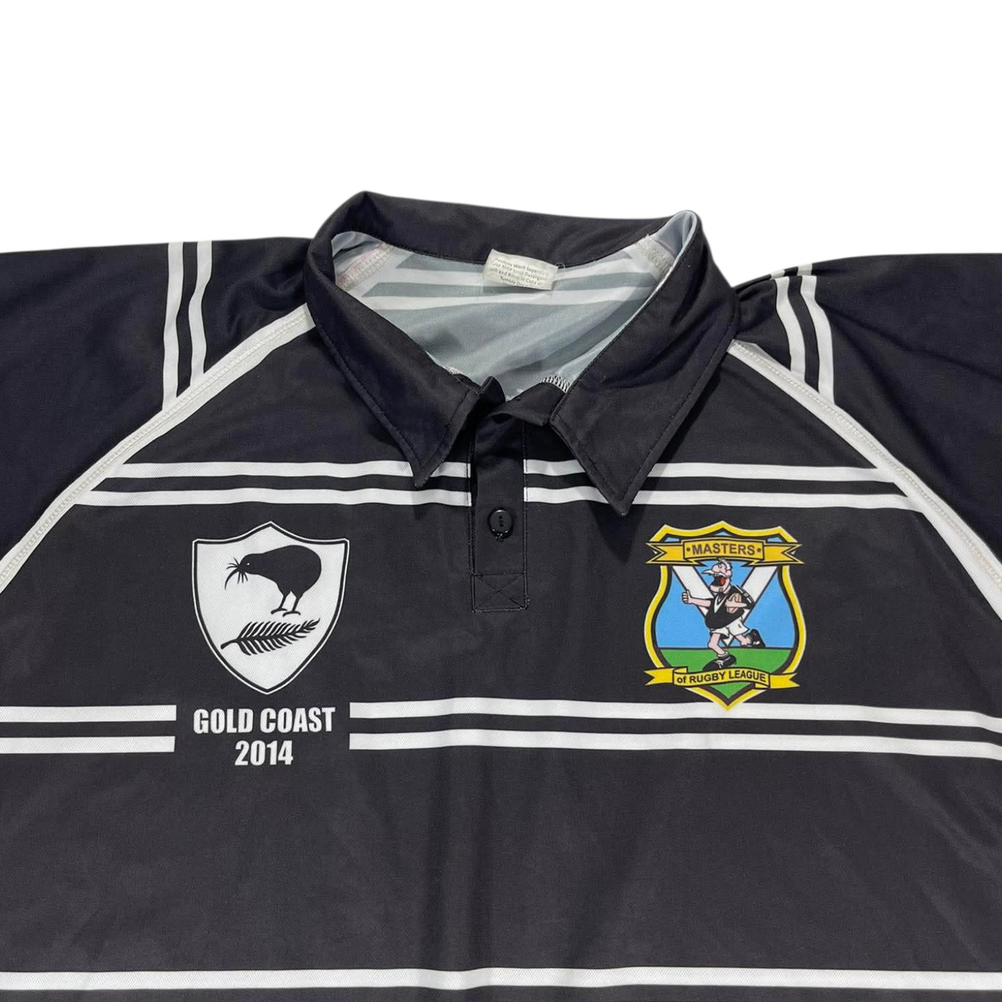2014 GOLD COAST RUGBY LEAGUE BLACK & WHITE STRIPED POLO SHIRT (XL)