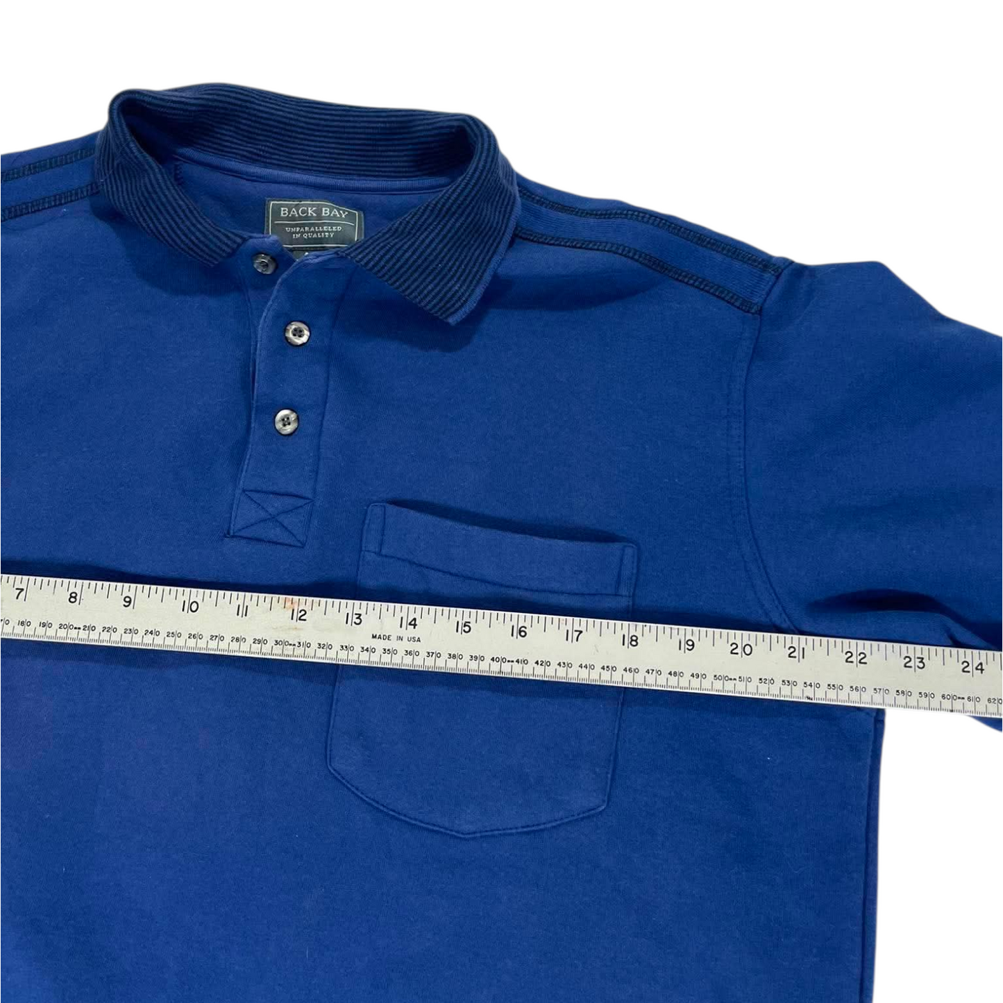 VINTAGE BACK BAY BLUE LONG SLEEVE POLO SHIRT (M)