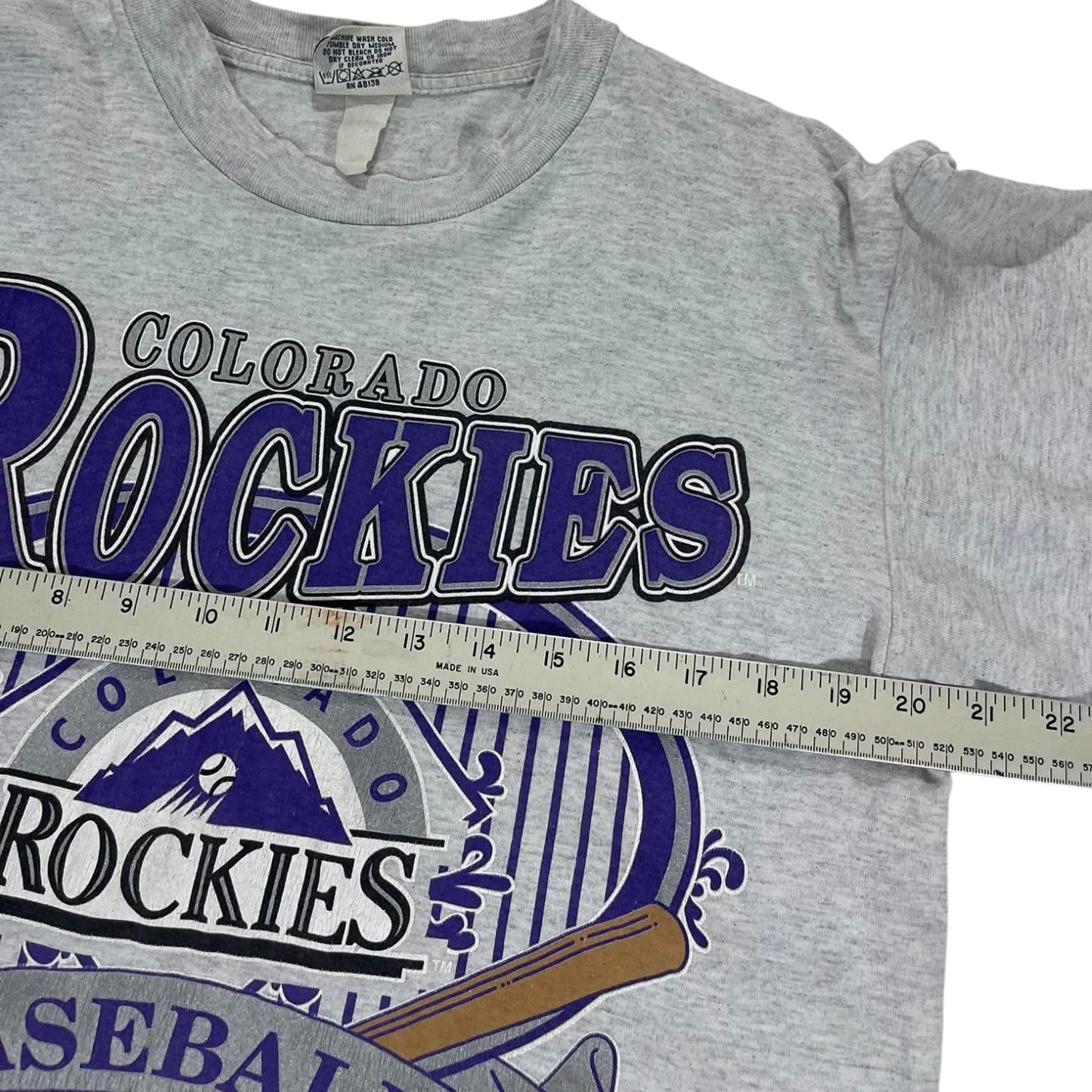 90S NUTMEG TRASHED COLORADO ROCKIES GREY BASEBALL TEE (M)