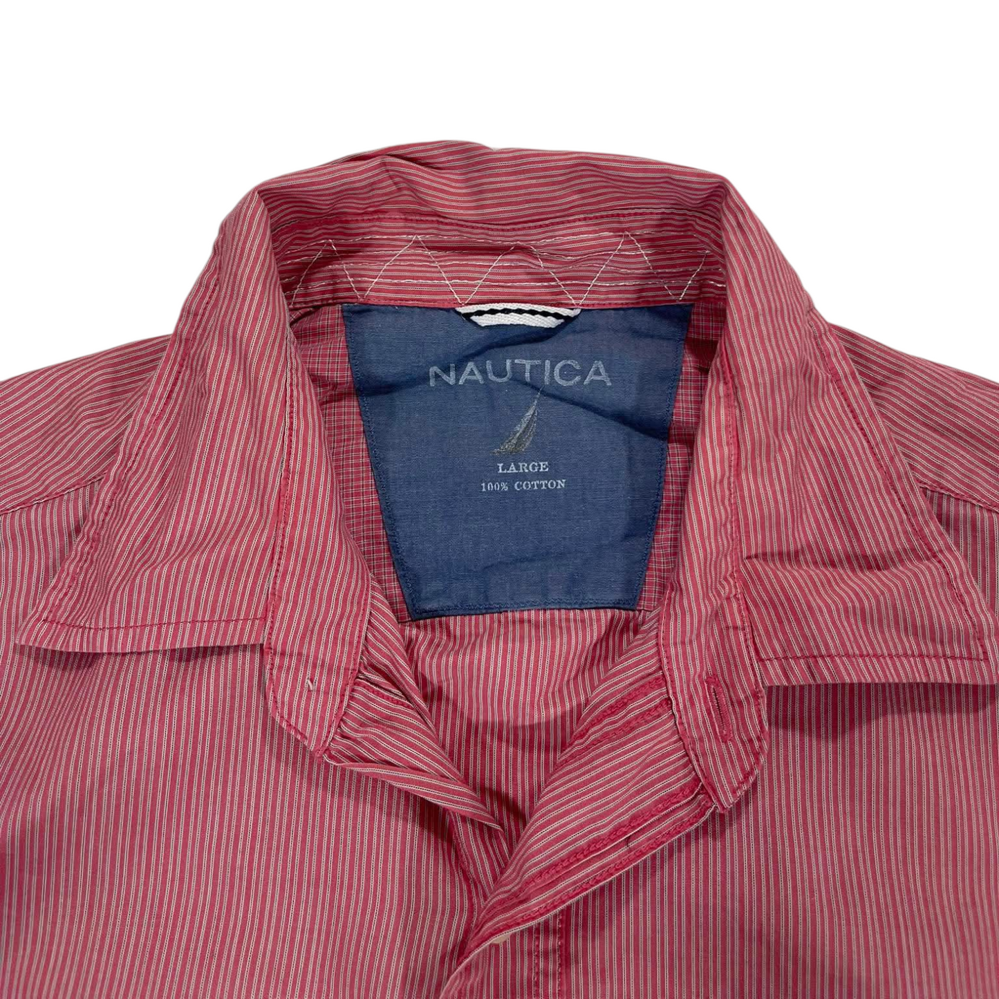 VINTAGE NAUTICA RED STRIPED BUTTON UP SHIRT (L)