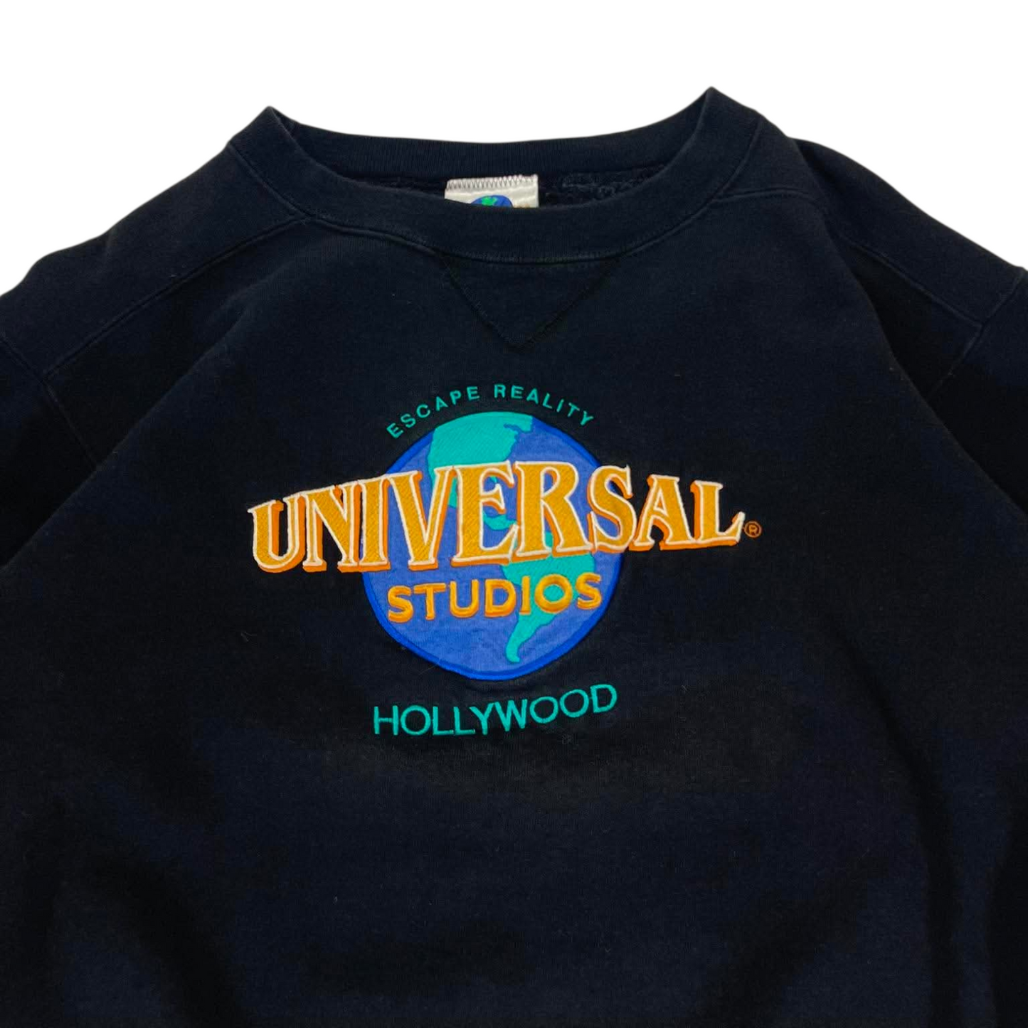 VINTAGE EMBROIDERED UNIVERSAL STUDIOS NAVY CREWNECK SWEATSHIRT (M)