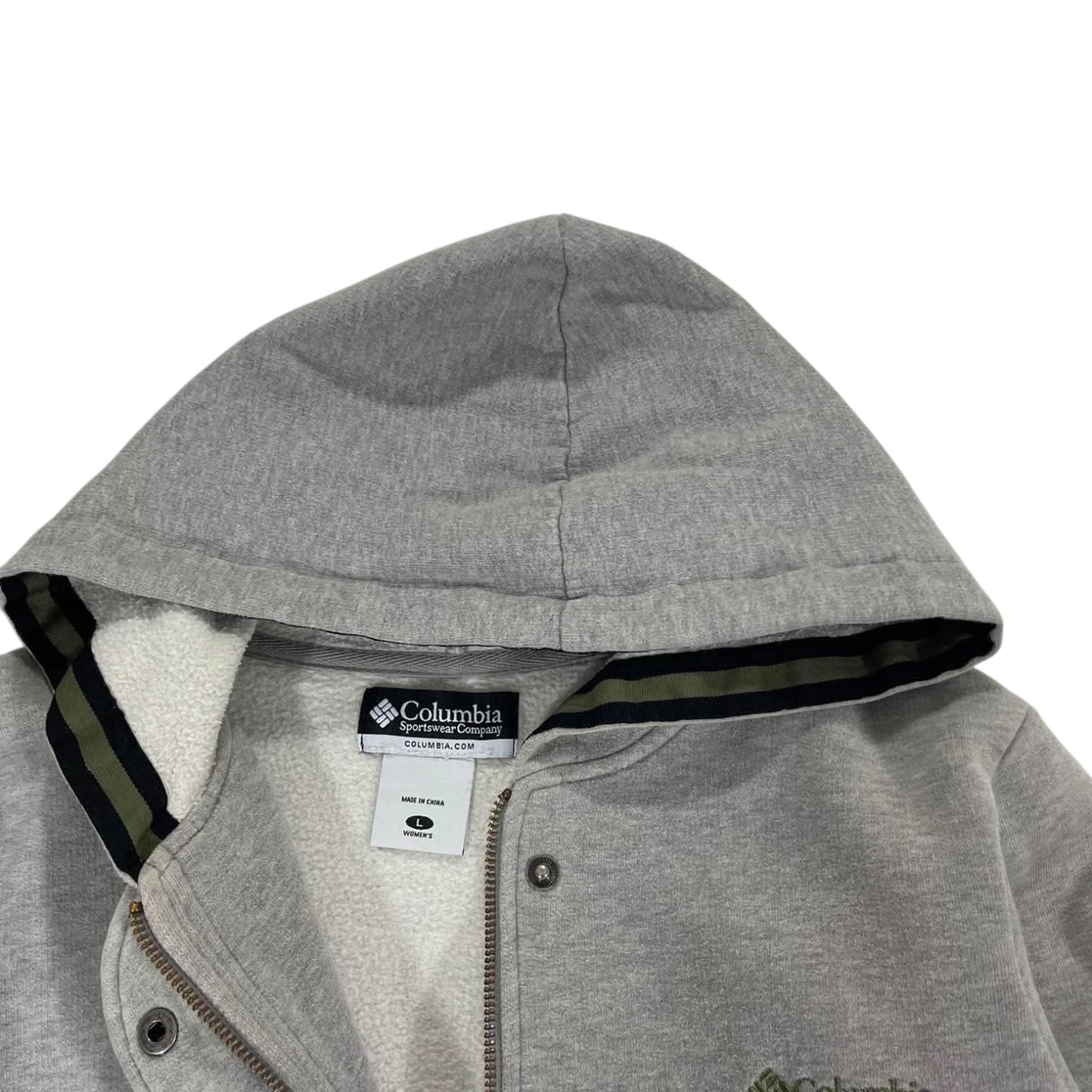 WOMENS VINTAGE COLUMBIA BUTTON UP HOODIE (L)
