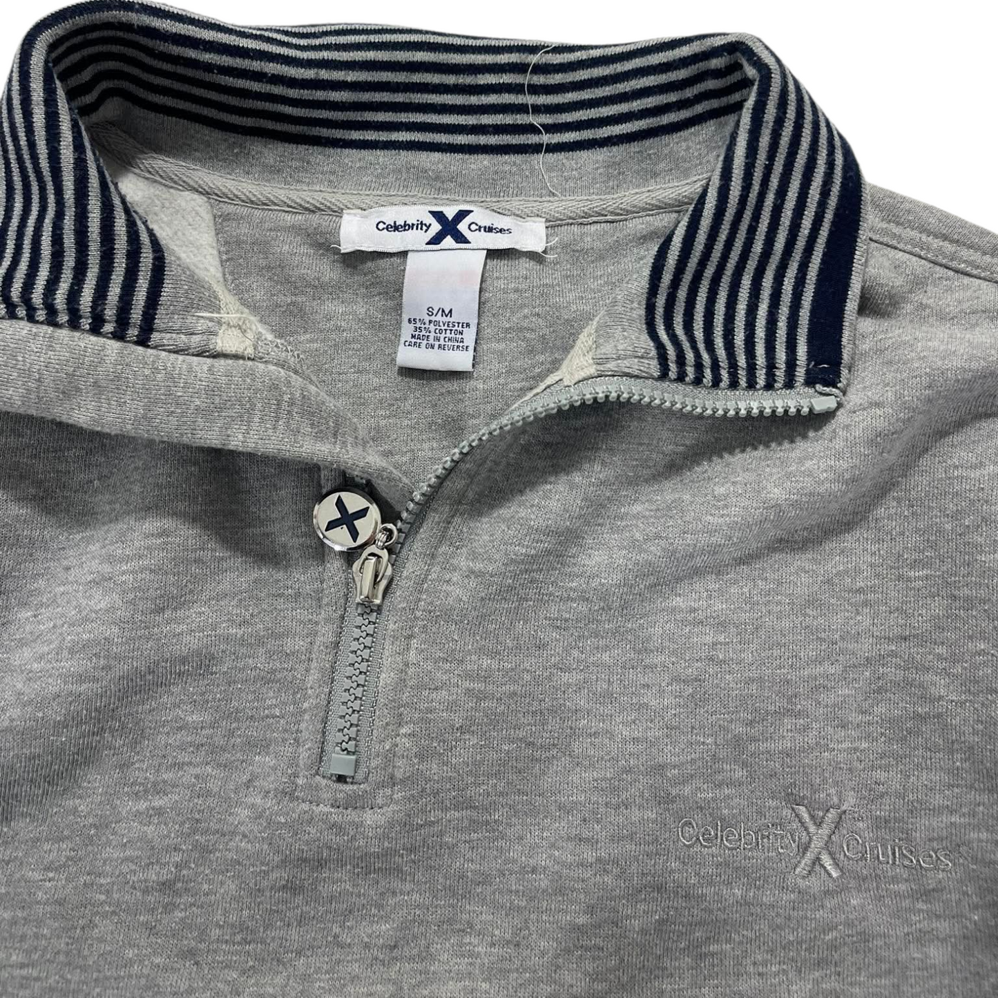 GREY QUARTER ZIP SWEATSHIRT WITH STRIPED AND EMBROIDERED LOGO (M)
