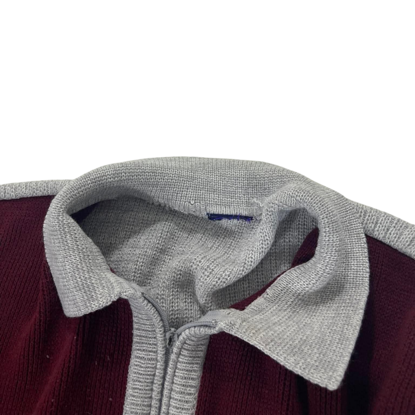 90S GRAY KNIT ZIP UP SWEATER (XL)
