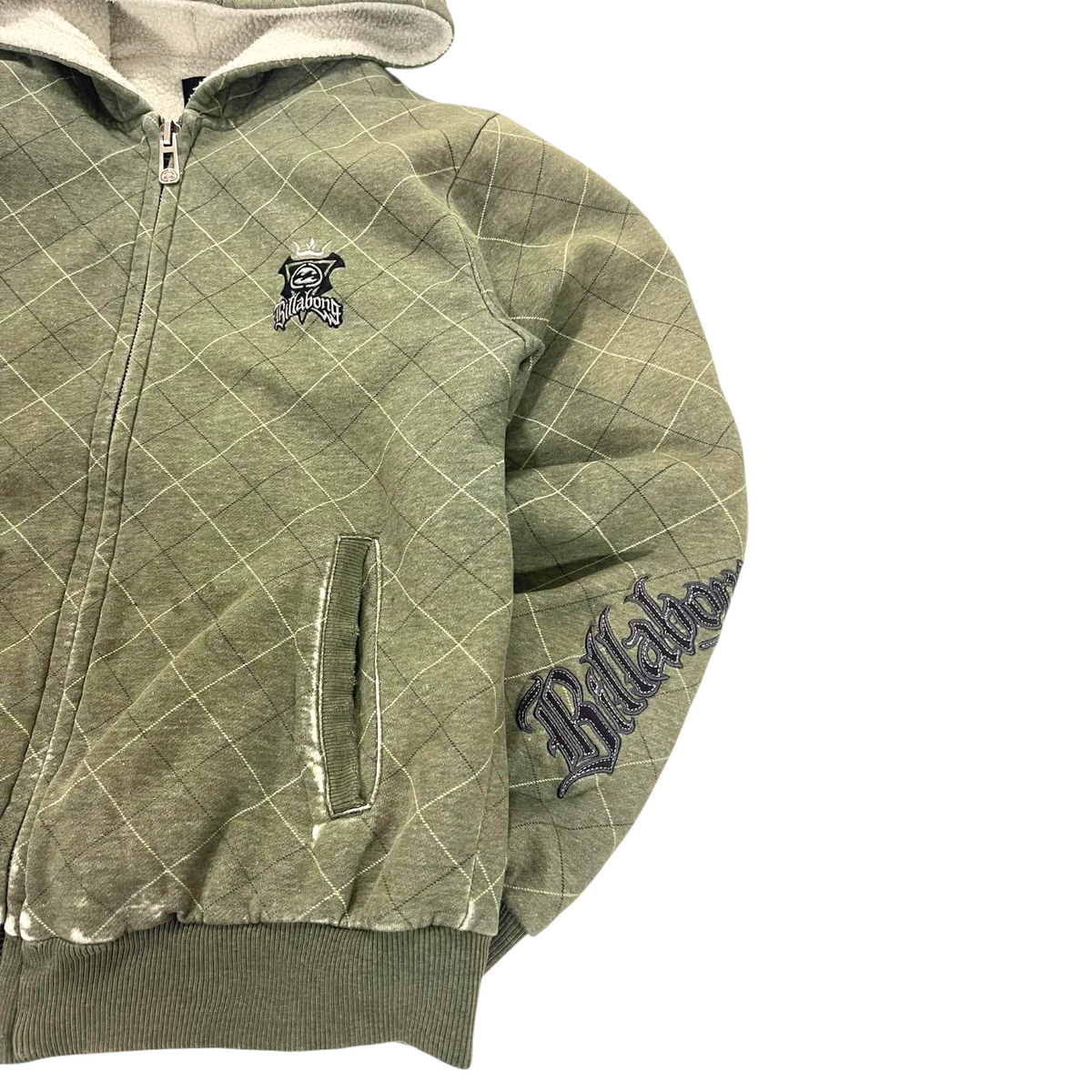 Y2K BILLABONG QUILTED GREEN HOODIE (S)