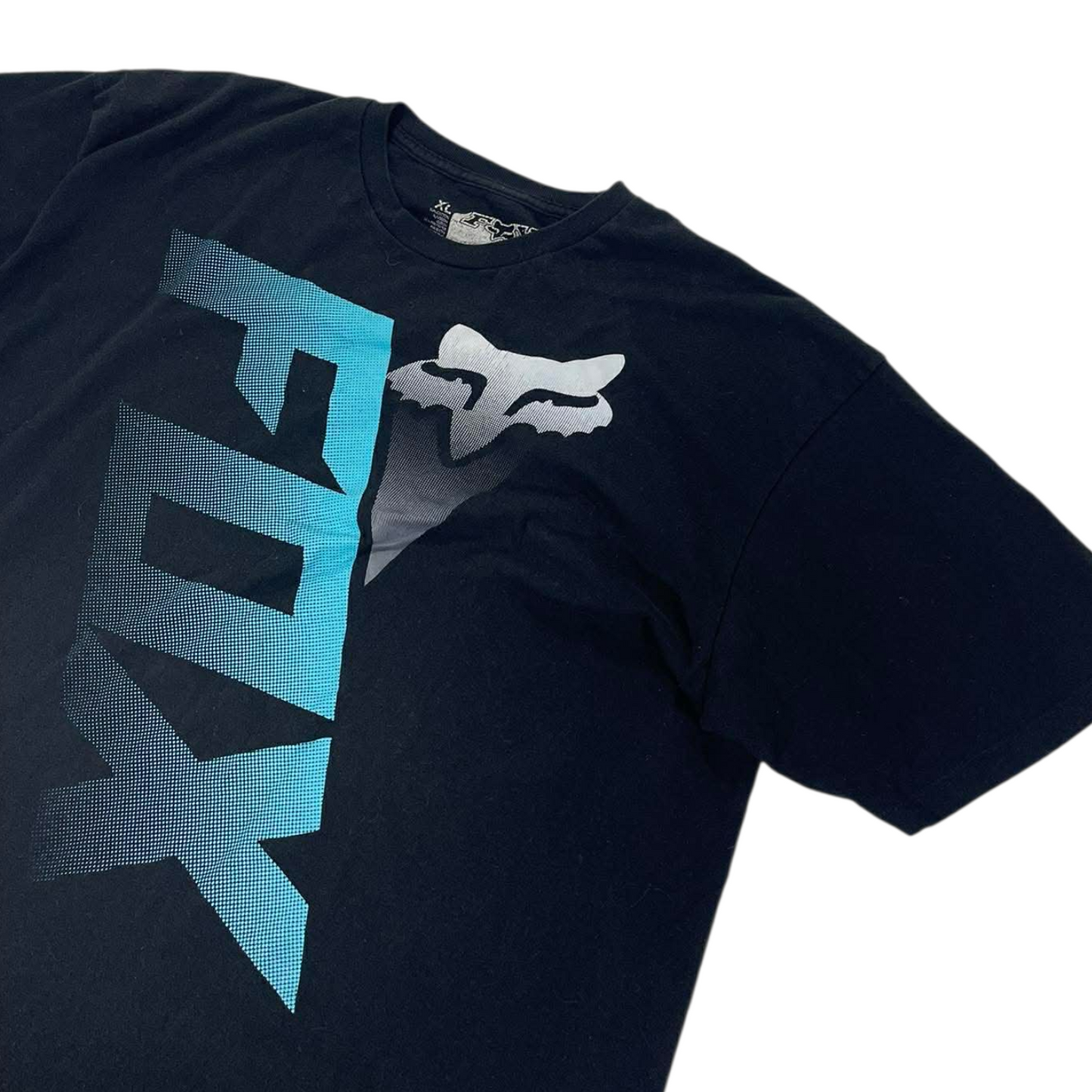 Y2K FOX RACING BLACK T-SHIRT WITH BLUE GRAPHIC (XL)