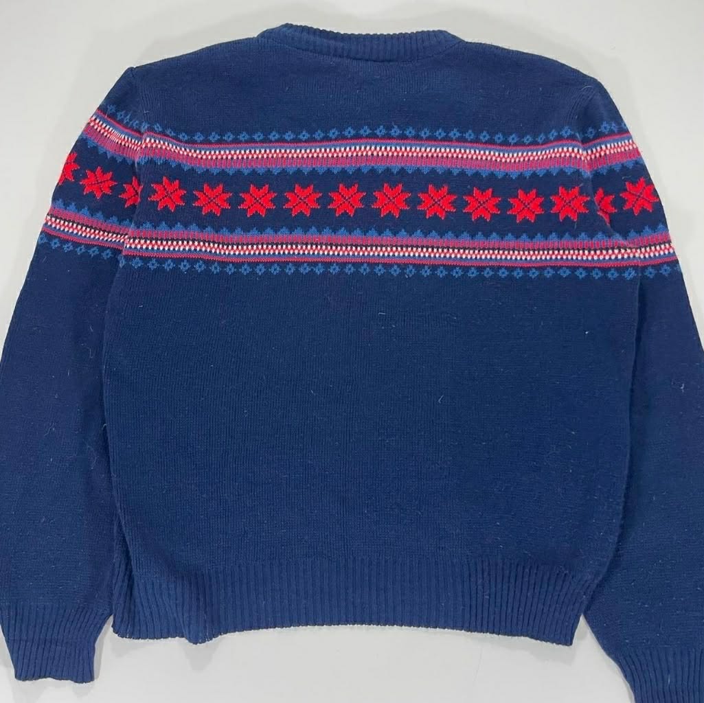 VINTAGE NAVY BLUE VINTAGE SWEATER WITH RED ACCENTS (M)