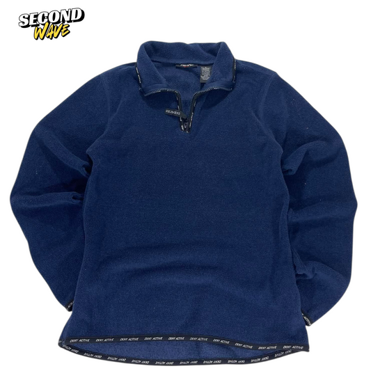 DKNY NAVY BLUE QUARTER ZIP FLEECE SWEATSHIRT (S)