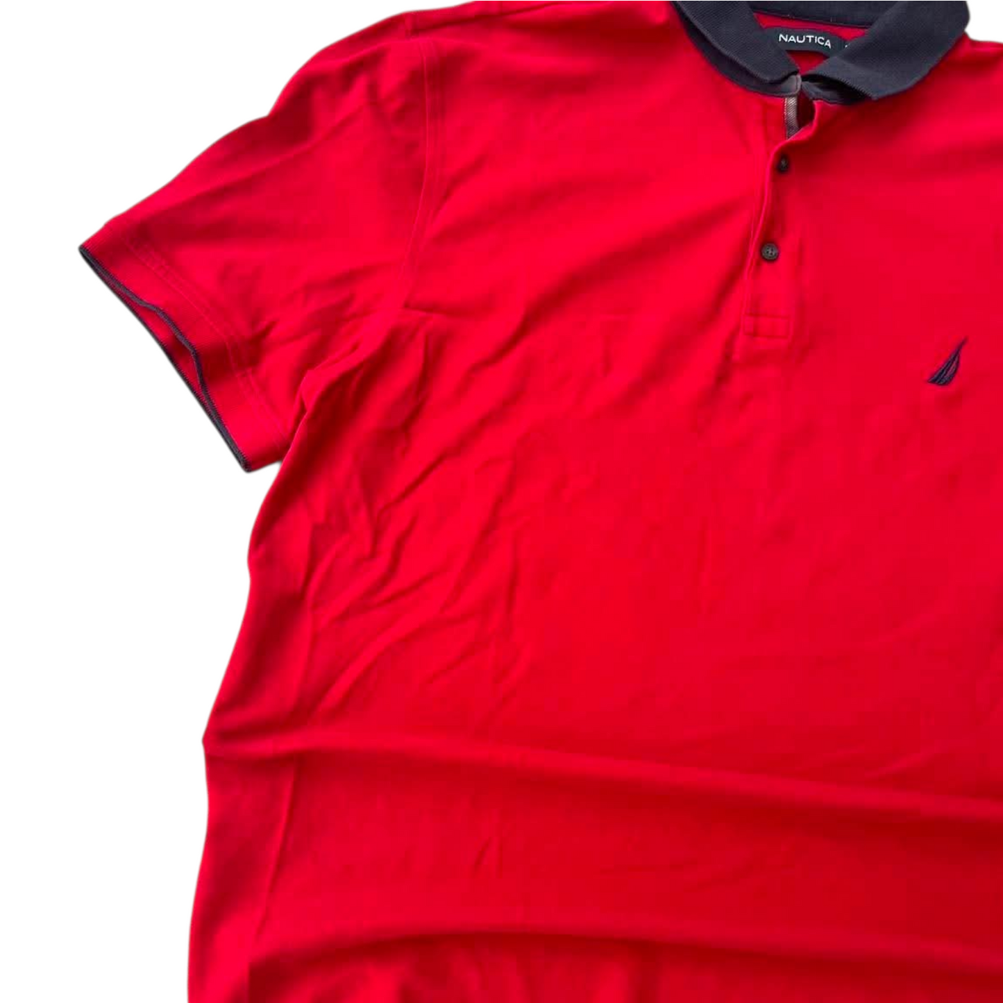 NAUTICA RED POLO SHIRT WITH NAVY COLLAR AND EMBROIDERED LOGO (XL)
