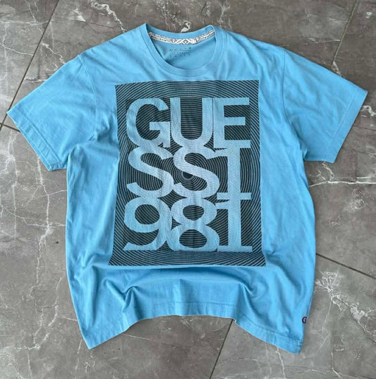 Y2K GUESS BLUE GRAPHIC TEE (M)