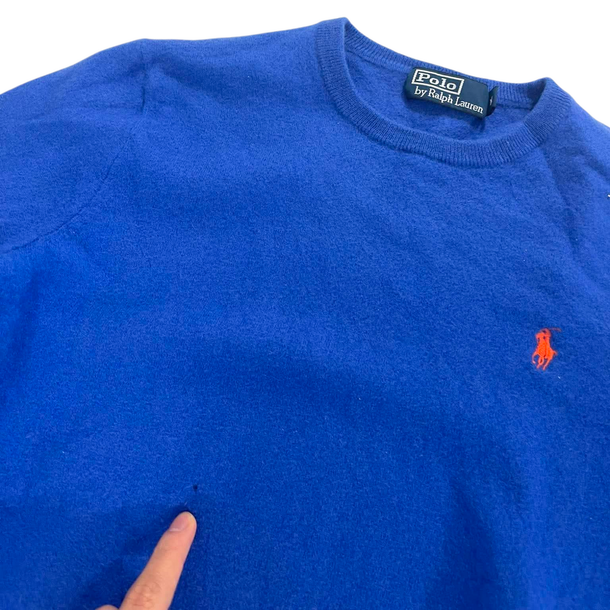 100% WOOL POLO RALPH LAUREN BLUE CREWNECK (BEST FIT SMALL)