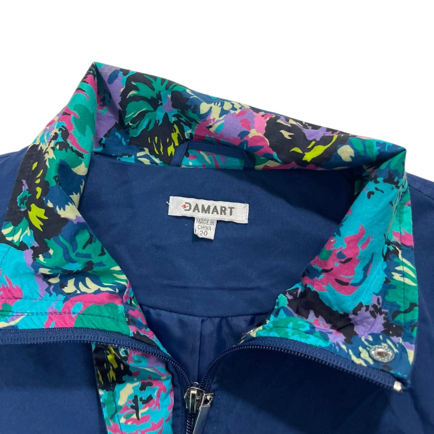 VINTAGE BLUE FLORAL PRINT ZIP UP JACKET (L)