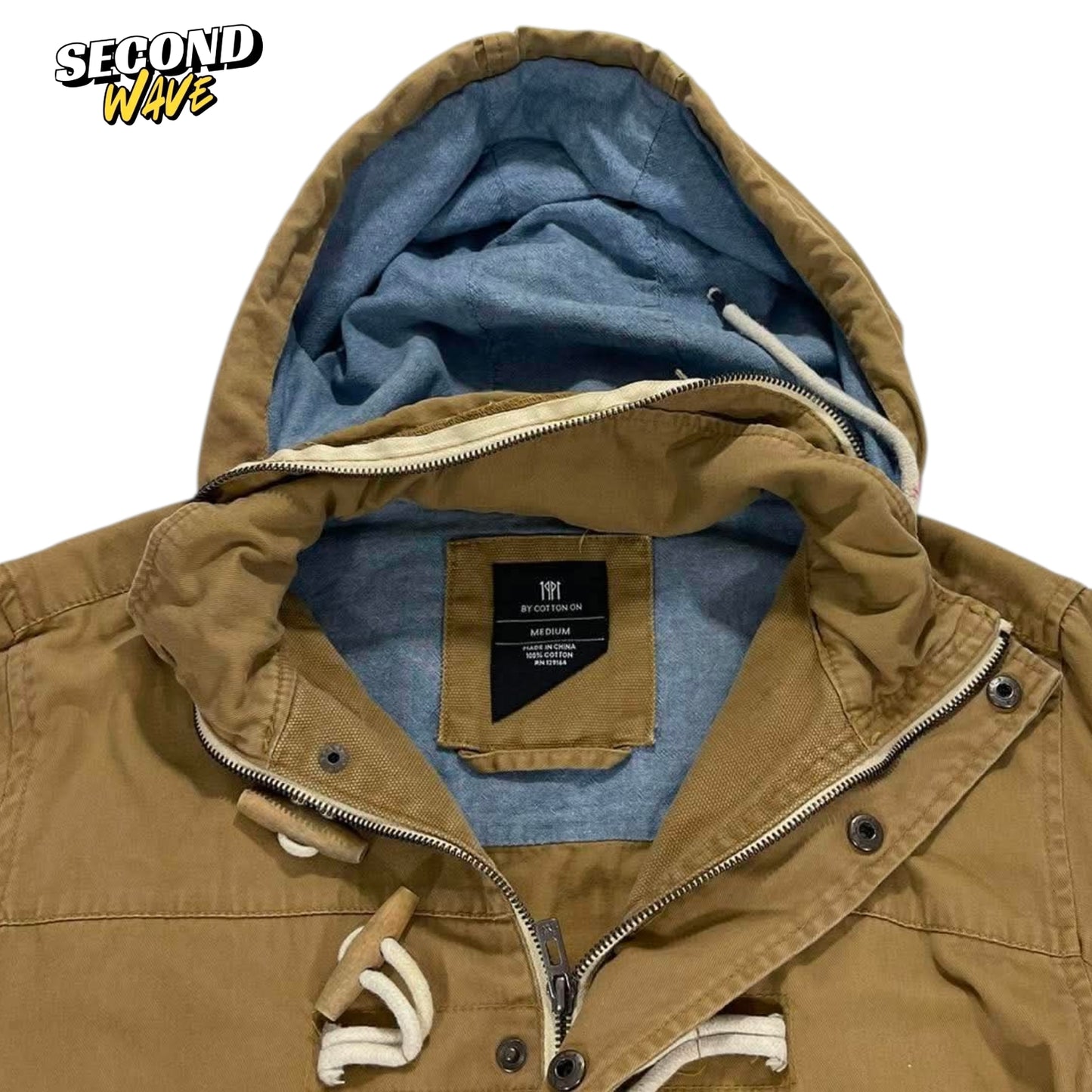 COTTON ON BROWN HOODED JACKET WORKWEAR (M)