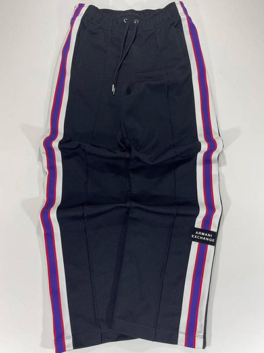 VINTAGE ARAMANI EXHANGE NAVY TRACK PANTS WITH RED AMD WHITE STRIPES(M/30)