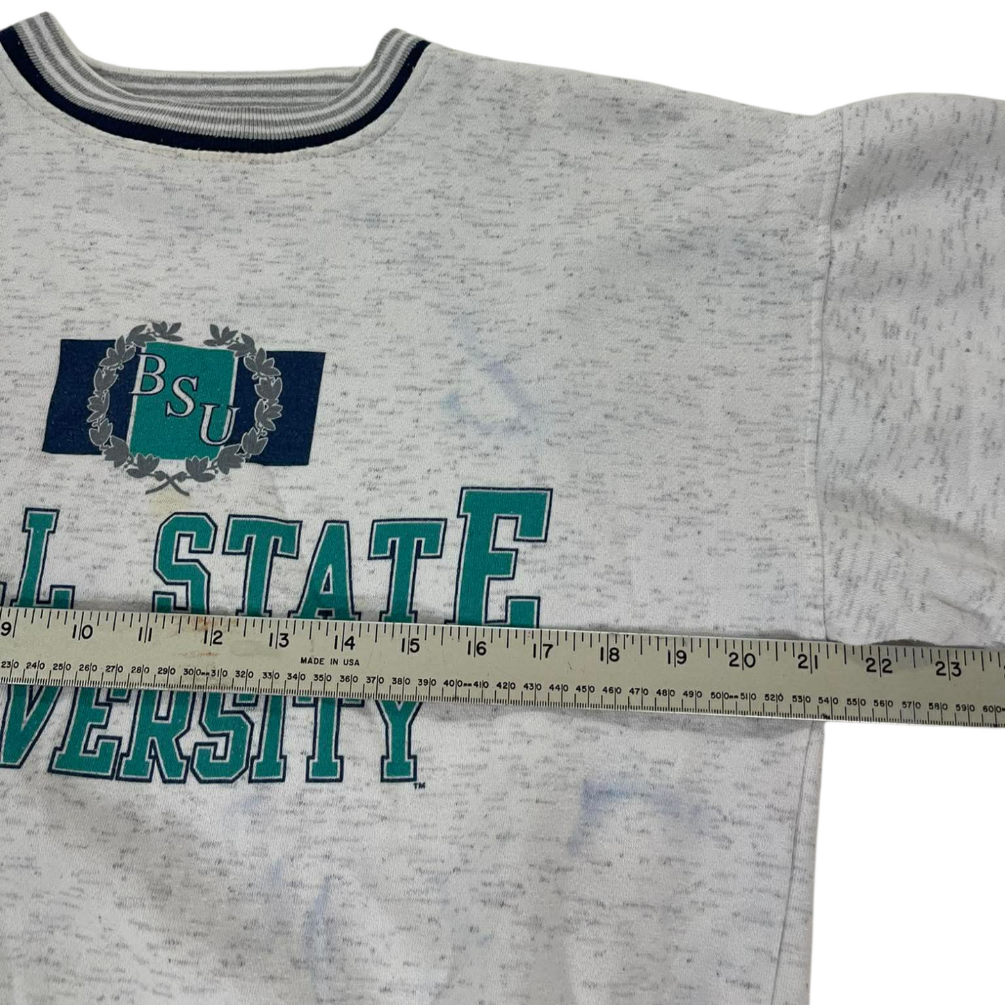 VINTAGE 90S BALL STATE UNIVERSITY GREY CREWNECK SWEATSHIRT (M)