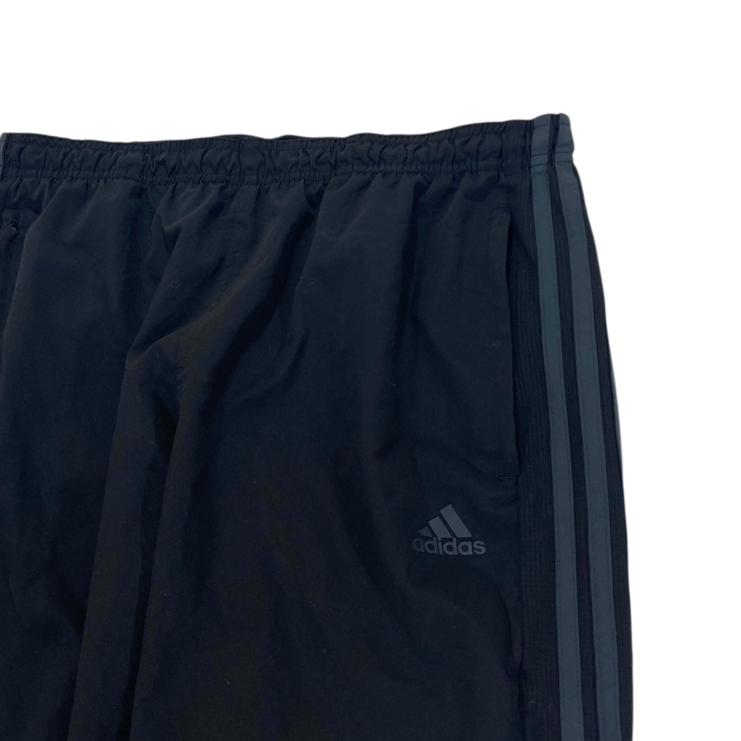 VINTAGE ADIDAS BLACK WITH GREY STRIPES TRACK PANTS (2) (M)