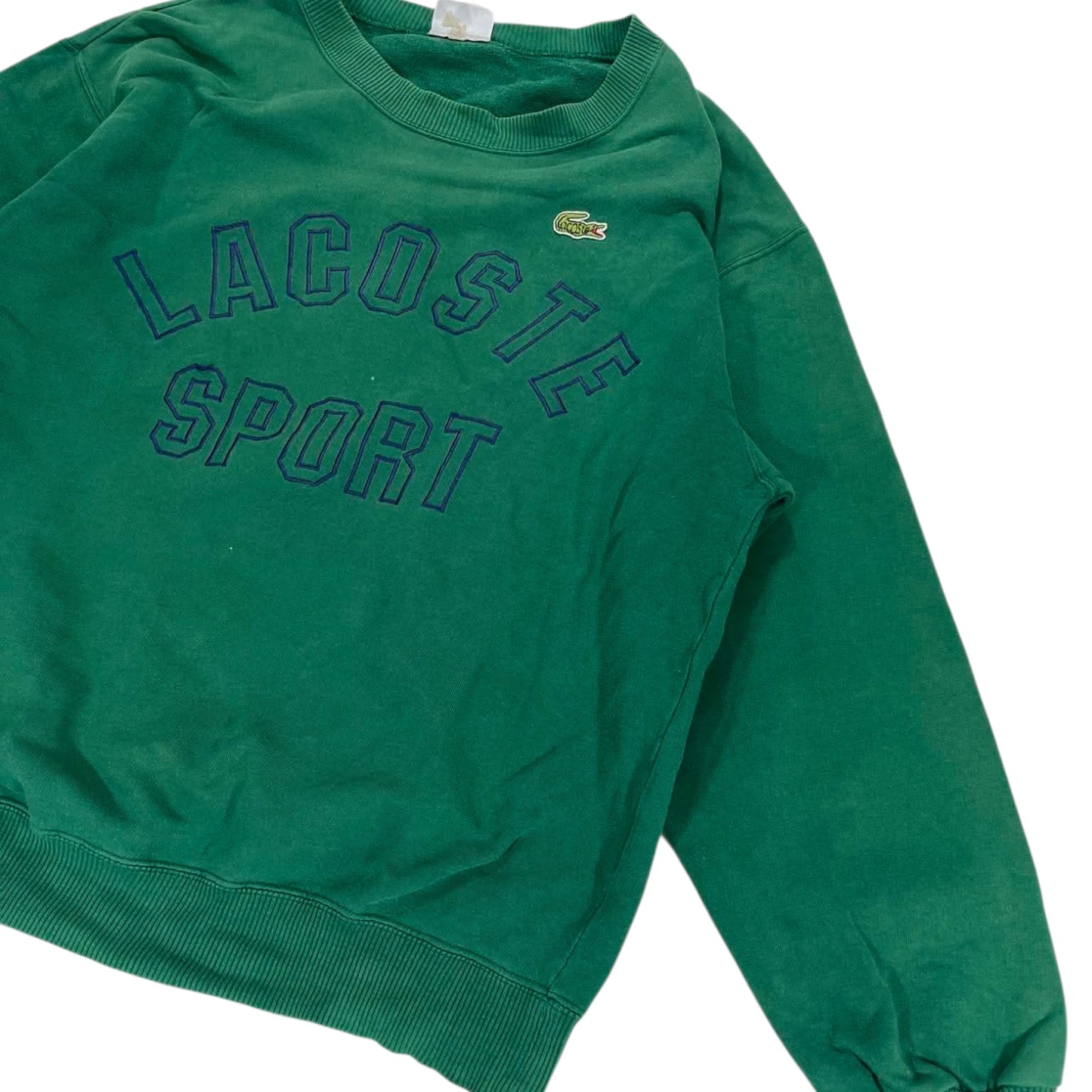 VINTAGE LACOSTE GREEN EMBROIDERED SPELLOUT SWEATSHIRT (L)